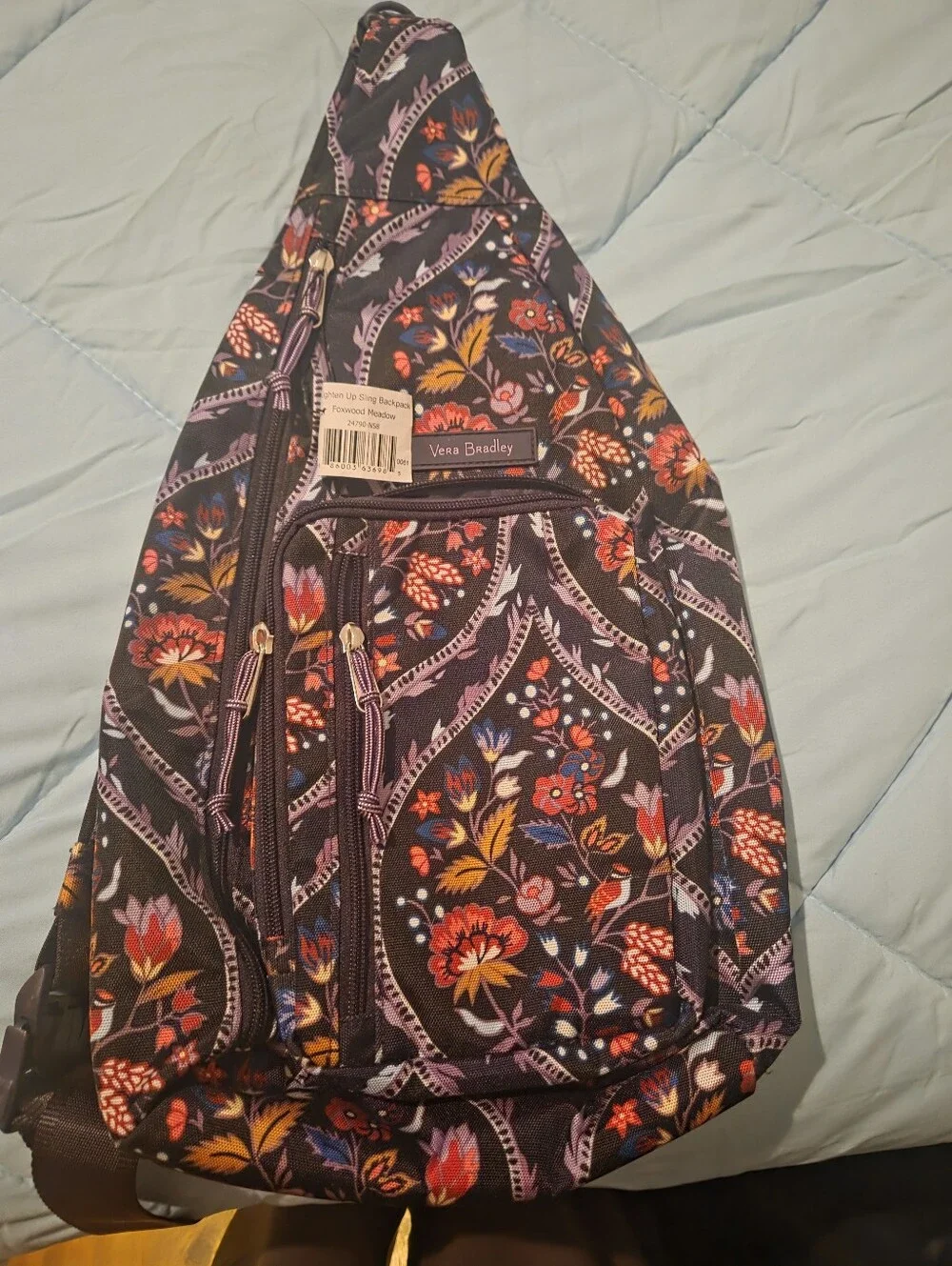 Vera Bradley Navy Floral Sling Backpack with Multicolor Flowers